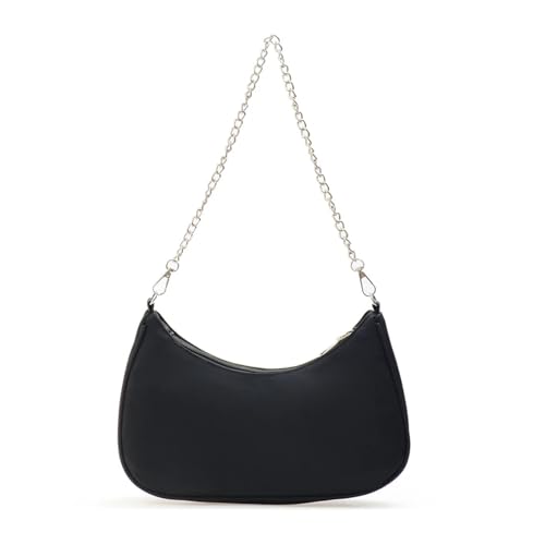 HUDFVIOI unterarmtasche Einfarbige Schultertasche Damen Unterarmtasche Damen Top-Griff Clutches Schwarz Weiß Rosa Handtasche Beutel(Black) von HUDFVIOI