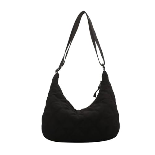 HUDFVIOI unterarmtasche Gepolsterte Umhängetasche for Damen, einfarbig, gesteppt, lässig, kariert, Handtasche, verstellbarer Riemen, großes Fassungsvermögen for Herbst und Winter(Black) von HUDFVIOI