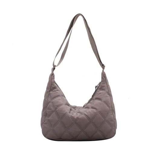 HUDFVIOI unterarmtasche Gepolsterte Umhängetasche for Damen, einfarbig, gesteppt, lässig, kariert, Handtasche, verstellbarer Riemen, großes Fassungsvermögen for Herbst und Winter(Grey) von HUDFVIOI