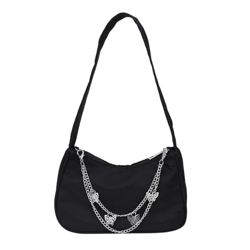 HUDFVIOI unterarmtasche Retro Damen Unterarmtaschen Schmetterling Kette Lässig Reine Farbe Mini Einzelschulter Handtasche for Den Täglichen Einkauf(Black) von HUDFVIOI