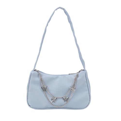 HUDFVIOI unterarmtasche Retro Damen Unterarmtaschen Schmetterling Kette Lässig Reine Farbe Mini Einzelschulter Handtasche for Den Täglichen Einkauf(Blue) von HUDFVIOI