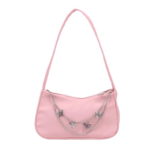 HUDFVIOI unterarmtasche Retro Damen Unterarmtaschen Schmetterling Kette Lässig Reine Farbe Mini Einzelschulter Handtasche for Den Täglichen Einkauf(Pink) von HUDFVIOI