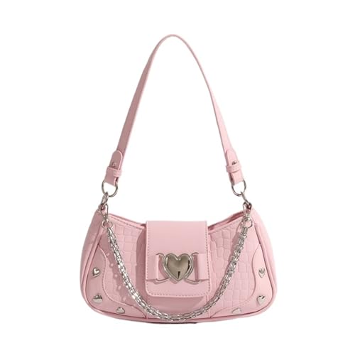 HUDFVIOI unterarmtasche Vintage Umhängetasche Streetstyle Nieten Grün Canvas Handtasche Biker Coole Designer Unterarmtasche Handtasche(Pink-B) von HUDFVIOI