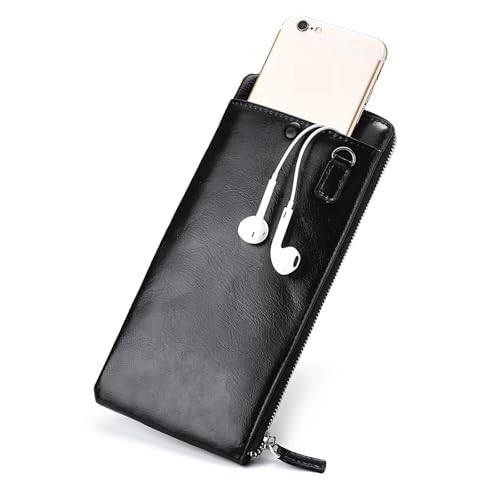 Leder geldbörse Brieftasche Handtasche for Männer Reißverschluss Geldbörse Handytasche Kartenhalter Business Clutch Geldbörsen(Black) von HUDFVIOI