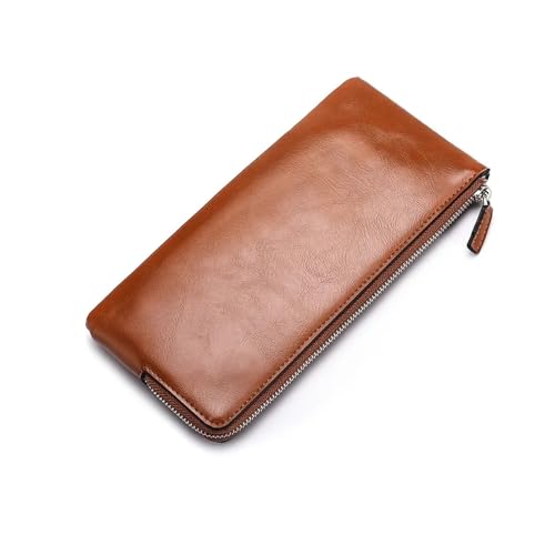 Leder geldbörse Brieftasche Handtasche for Männer Reißverschluss Geldbörse Handytasche Kartenhalter Business Clutch Geldbörsen(Brown) von HUDFVIOI
