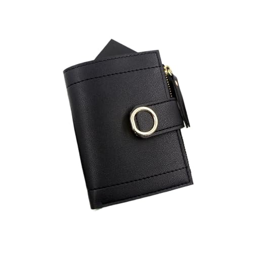 Leder geldbörse Damen Geldbörse, einfache Retro-Nieten, Kurze Geldbörse, Kartenhalter, Handtasche for Mädchen, kleine Damen(R421 Black) von HUDFVIOI