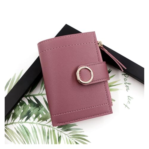 Leder geldbörse Damen Geldbörse, einfache Retro-Nieten, Kurze Geldbörse, Kartenhalter, Handtasche for Mädchen, kleine Damen(R421 Rose Red) von HUDFVIOI