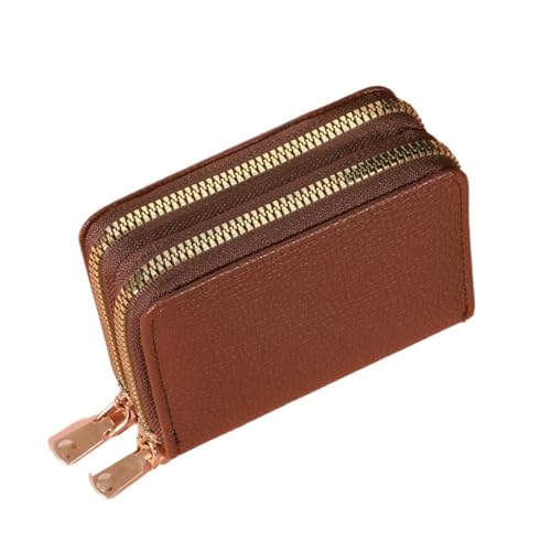 Leder geldbörse Damen-Geldbörse mit Reißverschluss, kurz, Lychee-Muster, große Kapazität, mehrere Fächer(Brown) von HUDFVIOI