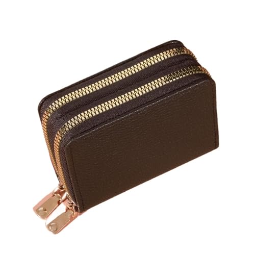Leder geldbörse Damen-Geldbörse mit Reißverschluss, kurz, Lychee-Muster, große Kapazität, mehrere Fächer(Coffee) von HUDFVIOI