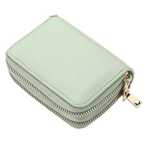 Leder geldbörse Damen-Geldbörse mit Reißverschluss, kurz, Lychee-Muster, große Kapazität, mehrere Fächer(Light Green) von HUDFVIOI