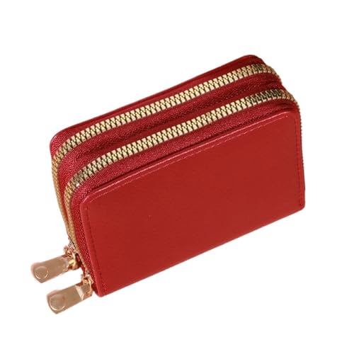 Leder geldbörse Damen-Geldbörse mit Reißverschluss, kurz, Lychee-Muster, große Kapazität, mehrere Fächer(Red) von HUDFVIOI