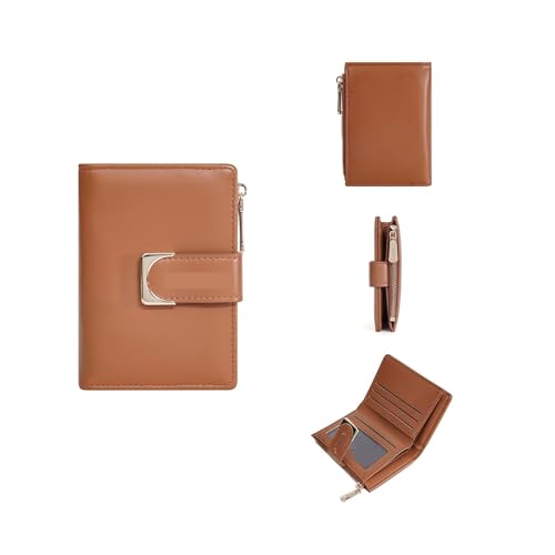 Leder geldbörse Damen-PU-Geldbörse mit Mehreren Kartenfächern und Münzfach im kurzen Schnallenstil(Brown) von HUDFVIOI