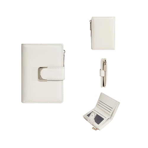 Leder geldbörse Damen-PU-Geldbörse mit Mehreren Kartenfächern und Münzfach im kurzen Schnallenstil(White) von HUDFVIOI