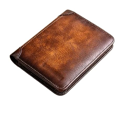 Leder geldbörse Herren-Geldbörsen, Blockieren von dreifach gefaltetem Echtleder, Kurze Geldbörse for Herren(Black) von HUDFVIOI