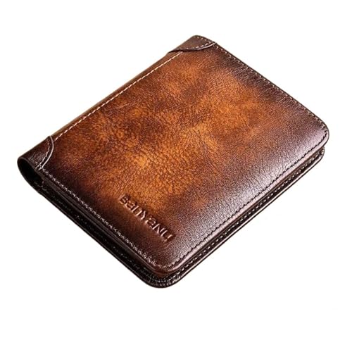 Leder geldbörse Leder Geldbörse Retro Business Design RFID Schutz Kurze Karte Halter Münze Geldbörsen Geld Tasche(Black-3 Pages) von HUDFVIOI