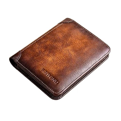 Leder geldbörse Leder Geldbörse Retro Business Design RFID Schutz Kurze Karte Halter Münze Geldbörsen Geld Tasche(Brown-3 Pages) von HUDFVIOI