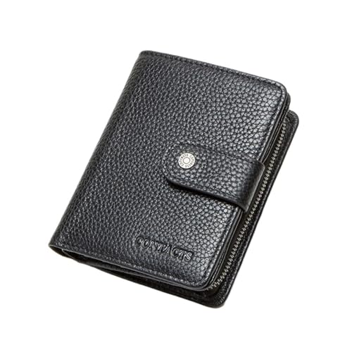 Leder geldbörse Leder Kurze Geldbörsen for Männer RFID Vintage Geldbörse Kartenhalter Männlichen Geld Clip(Black) von HUDFVIOI