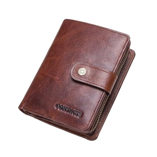 Leder geldbörse Leder Kurze Geldbörsen for Männer RFID Vintage Geldbörse Kartenhalter Männlichen Geld Clip(Brown) von HUDFVIOI