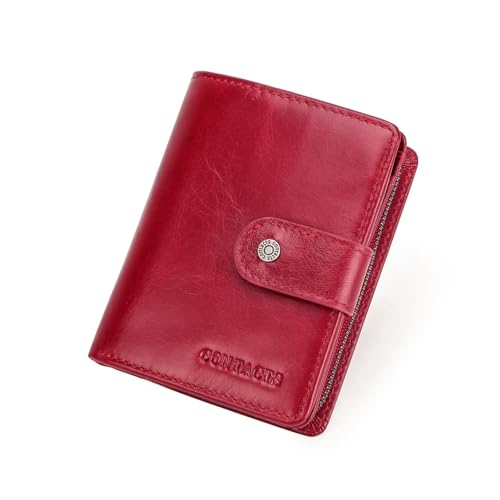 Leder geldbörse Leder Kurze Geldbörsen for Männer RFID Vintage Geldbörse Kartenhalter Männlichen Geld Clip(Red) von HUDFVIOI