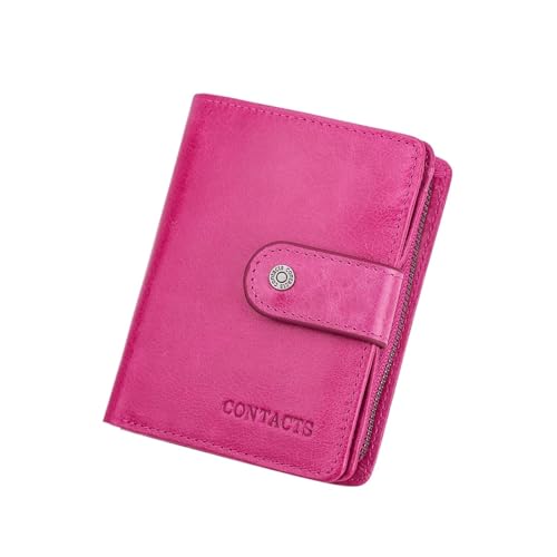 Leder geldbörse Leder Kurze Geldbörsen for Männer RFID Vintage Geldbörse Kartenhalter Männlichen Geld Clip(Rose red) von HUDFVIOI