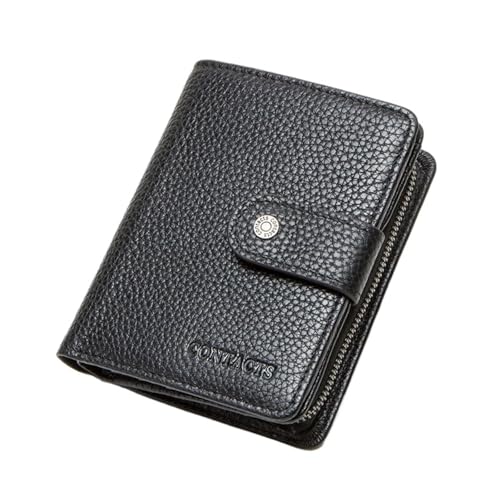 Leder geldbörse Leder RFID Vintage Brieftasche Männer Mit Münzfach Kurze Brieftaschen Kleine Reißverschluss Kartenhalter Mann Geldbörse(Black) von HUDFVIOI