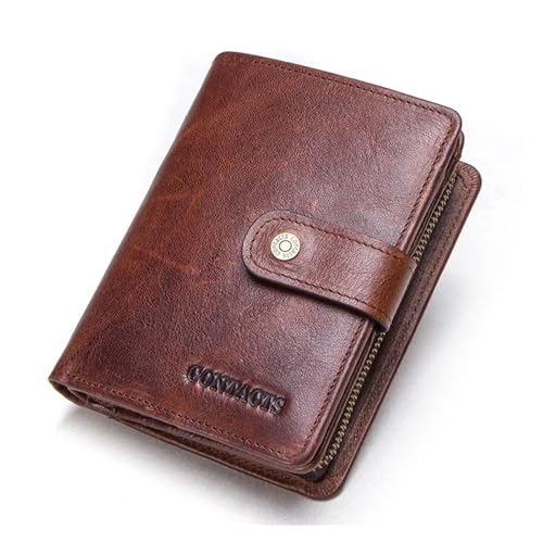 Leder geldbörse Leder RFID Vintage Brieftasche Männer Mit Münzfach Kurze Brieftaschen Kleine Reißverschluss Kartenhalter Mann Geldbörse(Brown) von HUDFVIOI