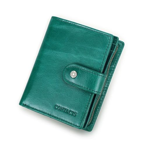 Leder geldbörse Leder RFID Vintage Brieftasche Männer Mit Münzfach Kurze Brieftaschen Kleine Reißverschluss Kartenhalter Mann Geldbörse(Emerald Green) von HUDFVIOI