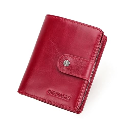 Leder geldbörse Leder RFID Vintage Brieftasche Männer Mit Münzfach Kurze Brieftaschen Kleine Reißverschluss Kartenhalter Mann Geldbörse(Red) von HUDFVIOI