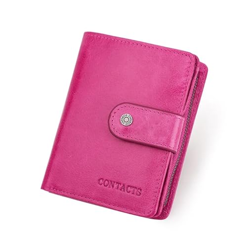 Leder geldbörse Leder RFID Vintage Brieftasche Männer Mit Münzfach Kurze Brieftaschen Kleine Reißverschluss Kartenhalter Mann Geldbörse(Rose red) von HUDFVIOI
