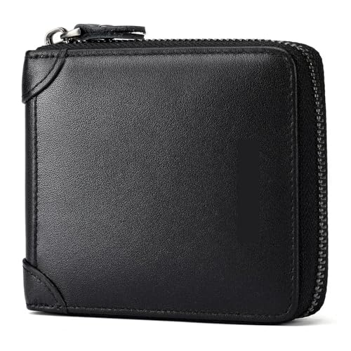 Leder geldbörse Ledergeldbörsen for Herrenmarken Luxus-Kartenetui Kartenhalter mit Münzfach RFID-Geldbörsen(Calf Leather Black) von HUDFVIOI