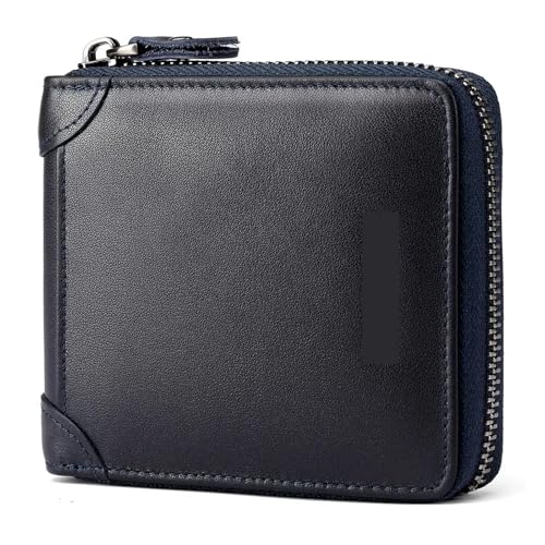 Leder geldbörse Ledergeldbörsen for Herrenmarken Luxus-Kartenetui Kartenhalter mit Münzfach RFID-Geldbörsen(Calf Leather Blue) von HUDFVIOI