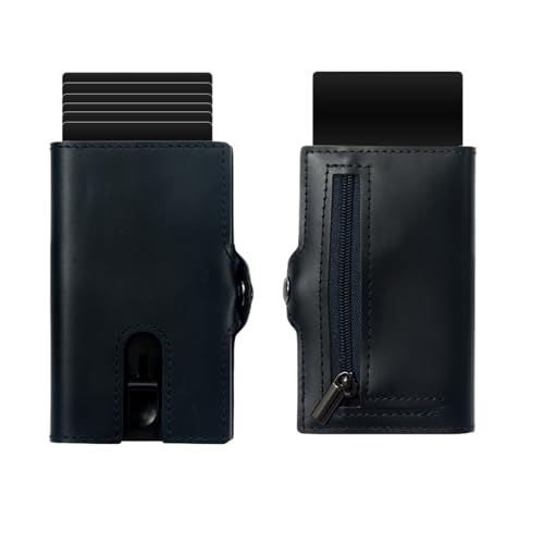 Leder geldbörse Männer Brieftaschen Leder Popup Kurze Karte Halter Geldbörse Marke Männlichen(Oil Wax - Blue) von HUDFVIOI