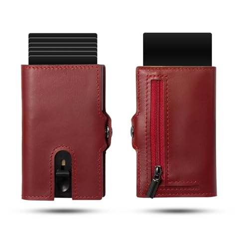 Leder geldbörse Männer Brieftaschen Leder Popup Kurze Karte Halter Geldbörse Marke Männlichen(Oil Wax - Red) von HUDFVIOI