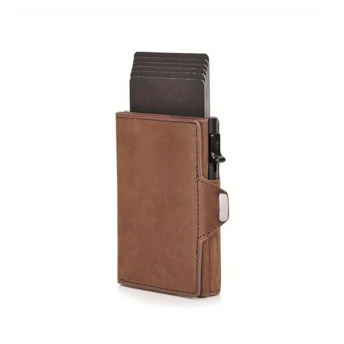 Leder geldbörse Pop-Up-Kreditkartenetui mit RFID-Schutz, Leder-Geldbörsenfach(Brown) von HUDFVIOI