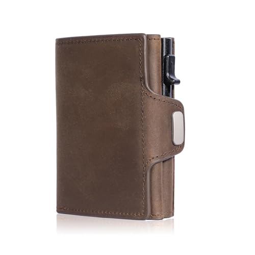 Leder geldbörse Pop-Up-Kreditkartenetui mit RFID-Schutz, Leder-Geldbörsenfach(Dark Coffee) von HUDFVIOI