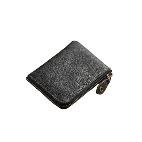 Leder geldbörse Rindsleder Mini Kurze Brieftasche for Frauen Leder Täglich Casual Münzfach Geldbörse Kartenhalter(Black) von HUDFVIOI