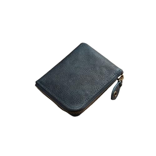 Leder geldbörse Rindsleder Mini Kurze Brieftasche for Frauen Leder Täglich Casual Münzfach Geldbörse Kartenhalter(Dark Blue) von HUDFVIOI