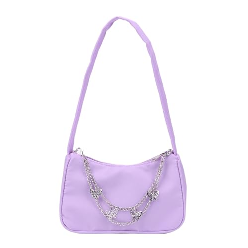 unterarmtasche Damen Kette Umhängetaschen Pure Color Casual All-Match Unterarmtaschen Elegante Damen Kleine Hobos Handtaschen Geldbörsen(Purple) von HUDFVIOI