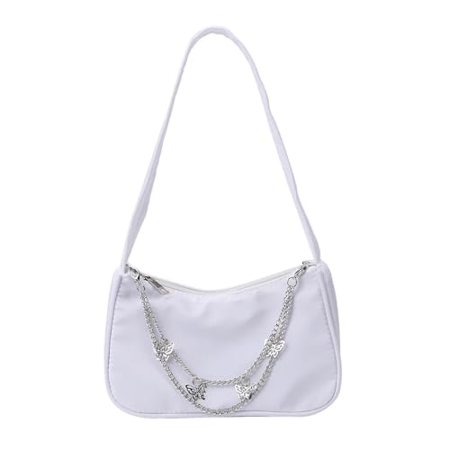unterarmtasche Damen Kette Umhängetaschen Pure Color Casual All-Match Unterarmtaschen Elegante Damen Kleine Hobos Handtaschen Geldbörsen(White) von HUDFVIOI