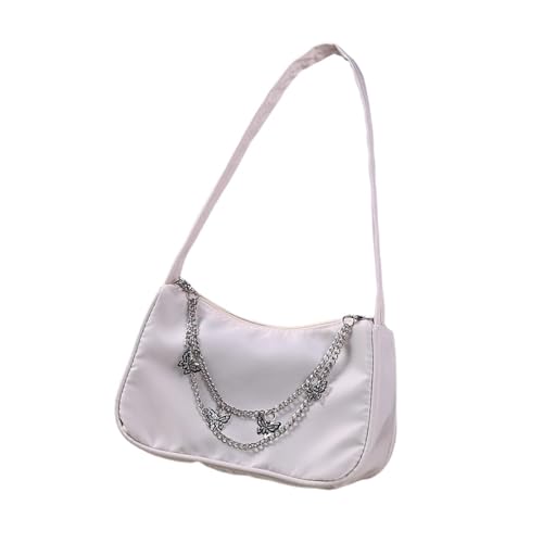 unterarmtasche Damen Schmetterlingskette Schultertaschen Pure Color Lässige All-Match Unterarmtaschen Elegante Damen Kleine Hobos Handtaschen(Beige Nylon Bag) von HUDFVIOI