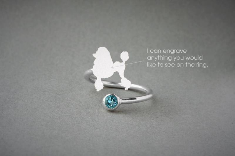 Einstellbar Sterling Silber Pudel Geburtsstein Ring von HUDOCA