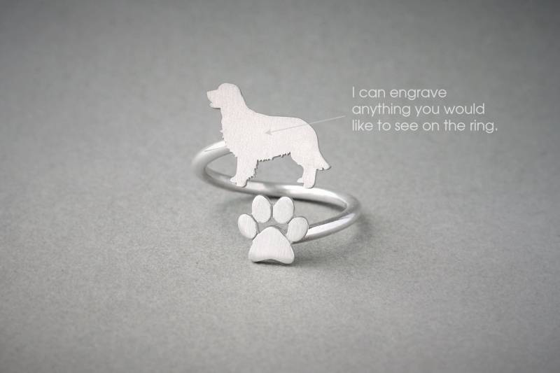 Einstellbare Sterling Silber Golden Retriever Pfote Ring von HUDOCA