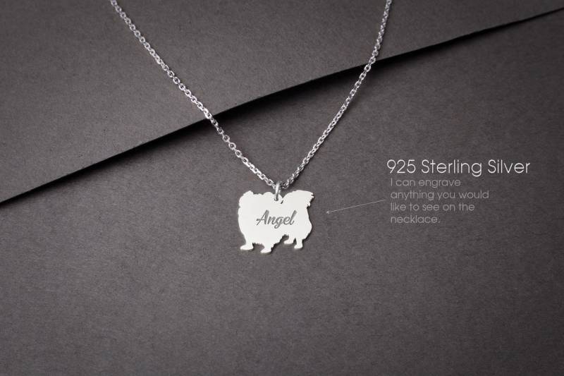 Langhaar Pekinese Halskette Kleiner Sterling Silber Hund Anhänger von HUDOCA
