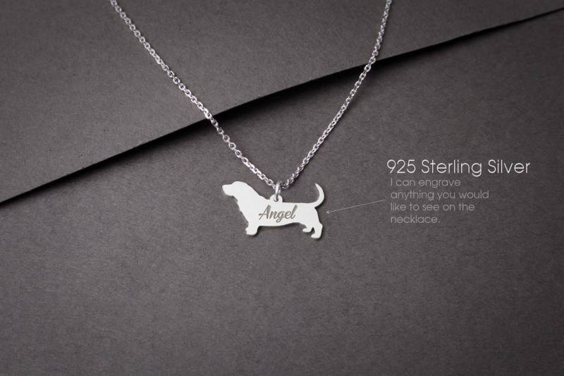 Personalisierbar Basset Hound Halskette Sterling Silber Haustier Anhänger von HUDOCA