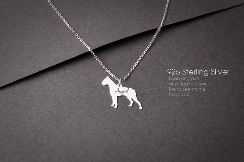 Personalisierbar Boxer Hund Halskette Kleiner Sterling Silber Anhänger von HUDOCA