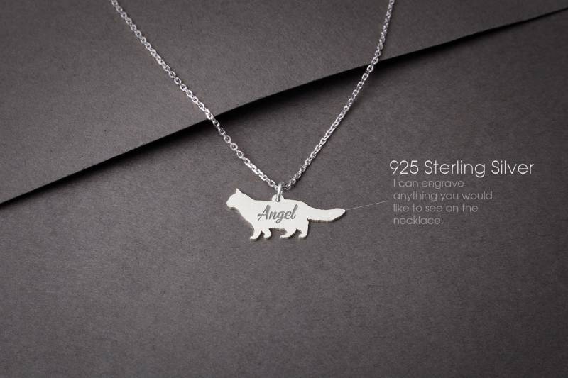 Personalisierbare Langhaar Katze Halskette Sterling Silber Haustier Anhänger Personalisierbare Langhaar Katze Halskette Sterling Silber Haustier Anhänger von HUDOCA