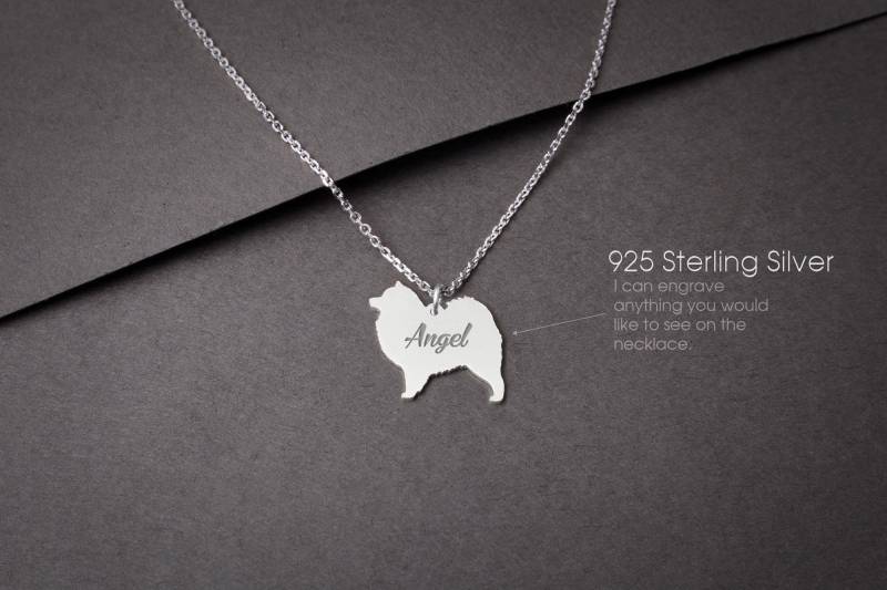 Personalisierbare Samojeden Halskette Kleiner Sterling Silber Hund Anhänger Personalisierbare Samojeden Halskette Kleiner Sterling Silber Hund Anhänger von HUDOCA