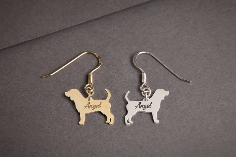 Personalisierte Beagle-Ohrringe Sterlingsilber Hundeanhänger von HUDOCA