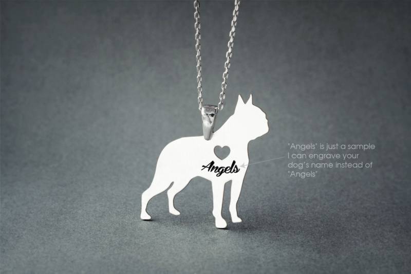 Personalisierte Boston Terrier Halskette Sterlingsilber Hunderasse Anhänger von HUDOCA