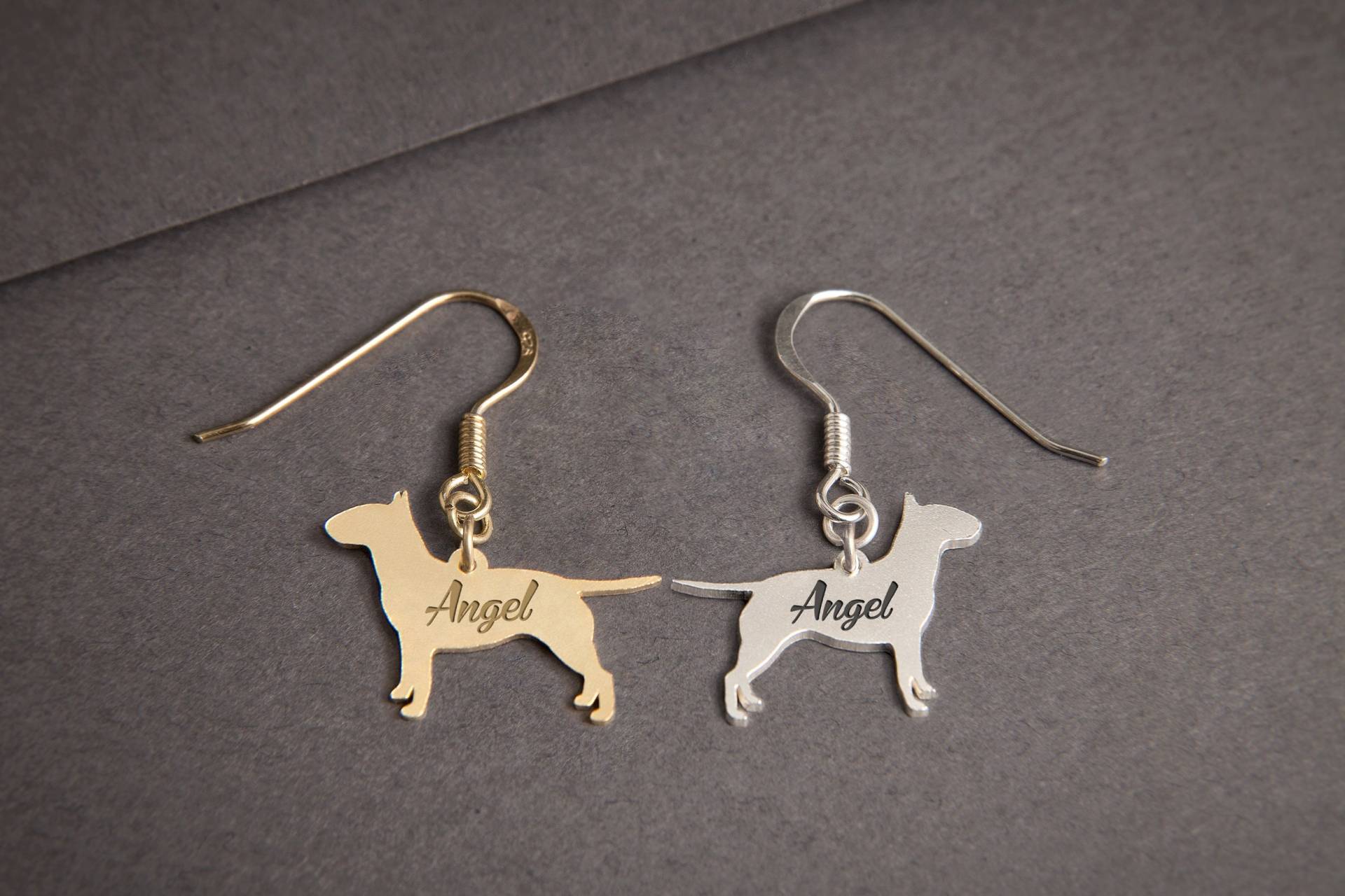 Personalisierte Bullterrier Baumeln Ohrringe Sterling Silber Hunderasse Schmuck von HUDOCA